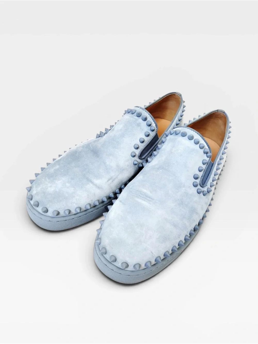 Christian Louboutin Pic Boat Blue Suede Studded Slip-On Sneakers